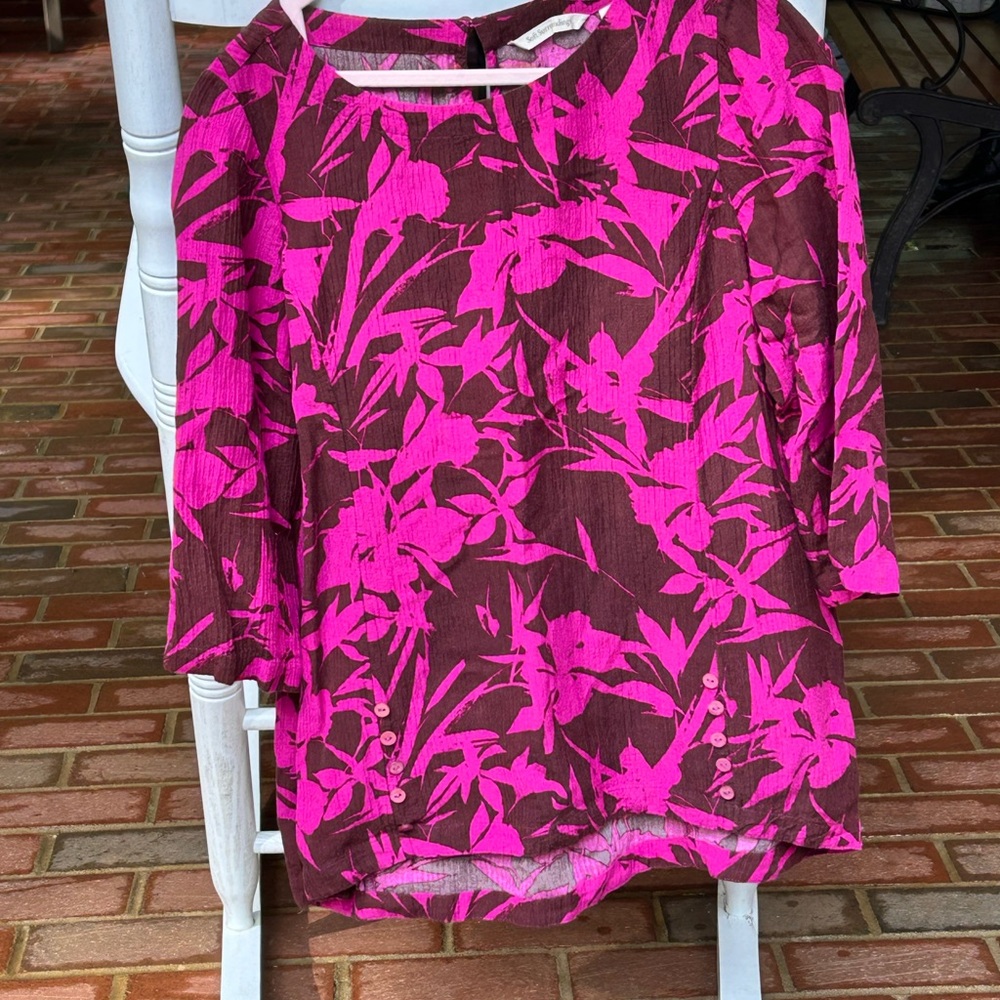 Soft Surroundings Fuchsia and Chocolate Floral Blouse